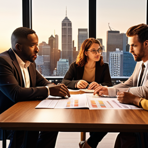 Home 18 **
A diverse group of people collaborating around a table, reviewing financial documents and strategic plans. The atmosphere is positive and focused. In the background, a cityscape representing the community they serve. Style: Realistic, warm lighting.
**