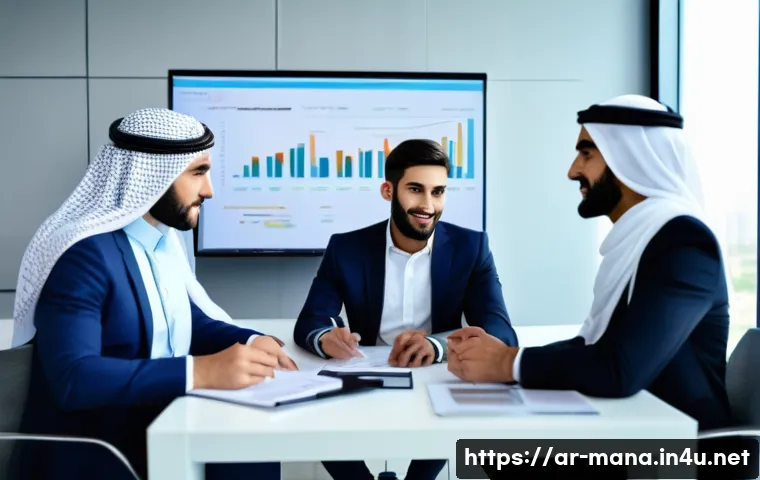 경영지도사와 기업 진단 보고서 작성법 - A professional Middle Eastern business team in a modern office setting, engaged in a collaborative m...