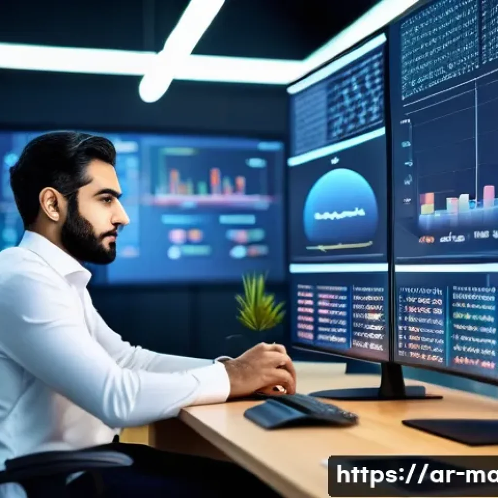 경영지도사와 AI 기반 컨설팅 - A modern Middle Eastern corporate office setting with diverse Arab professionals collaborating over ...