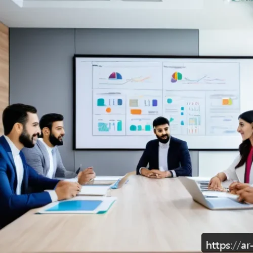 경영지도사와 경영 혁신 성공 사례 - A modern Arab corporate office environment showcasing a diverse team of Middle Eastern professionals...