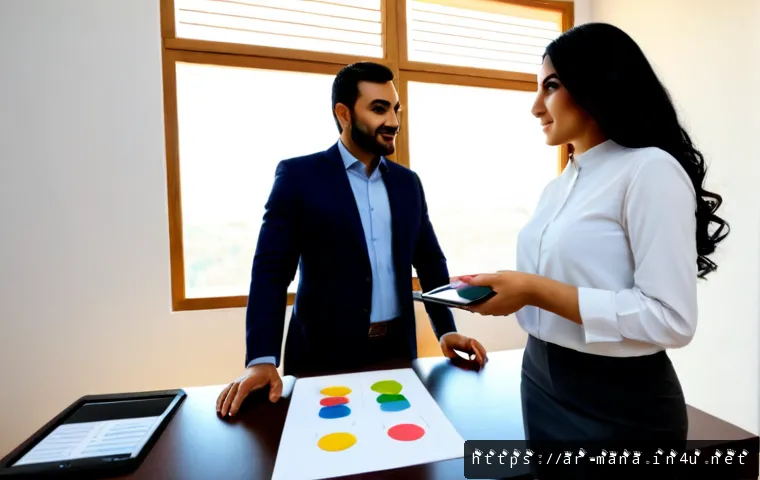 경영지도사 실무에서의 문제 해결 사례 - Photorealistic business consulting scene in a modern Middle Eastern small business office, an Arab m...